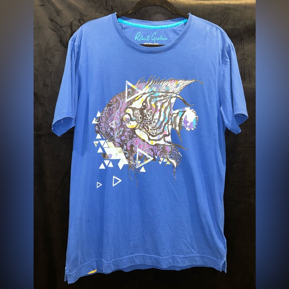 Robert Graham Men's M Blue Fish Graphic Tee